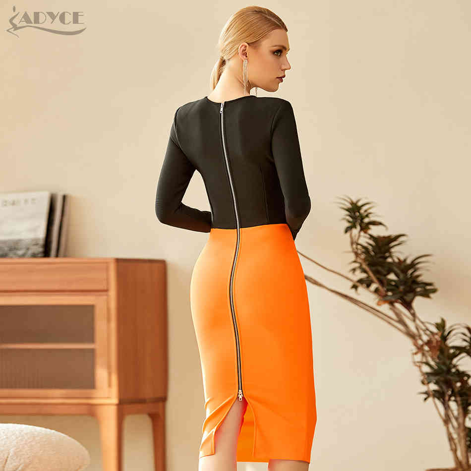 Winter Women Long Sleeve Bandage Dress Sexy O Neck Black Patchwork Midi Club Celebrity Runway Party Bodycon 210423