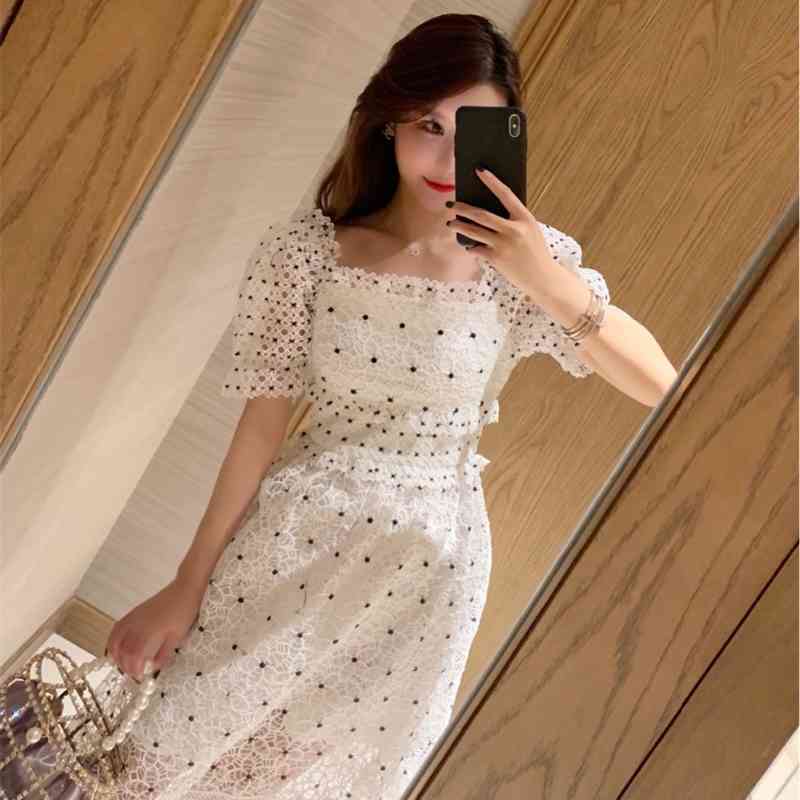 High Quality Self Portrait Dress Women Sexy Off Shoulder Long es Chic Embroidery Dots Lace Summer Vestido 210520