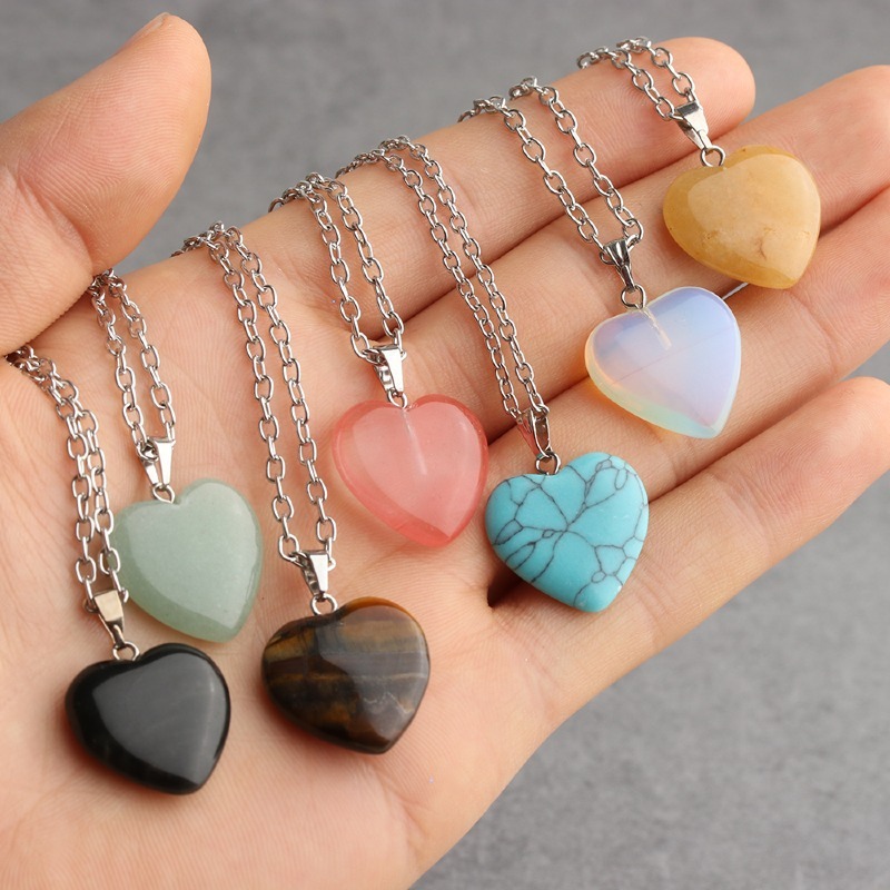 Opal Necklace Jewelry Heart-shaped Pendant Blue Turquoise Necklace Crystal Peach Heart Natural Stone 7 Color Necklac, Black 
Opal Necklace Jewelry Heart-shaped Pendant Blue Turquoise Necklace Crystal Peach Heart Natural Stone 7 Color Necklac, Black