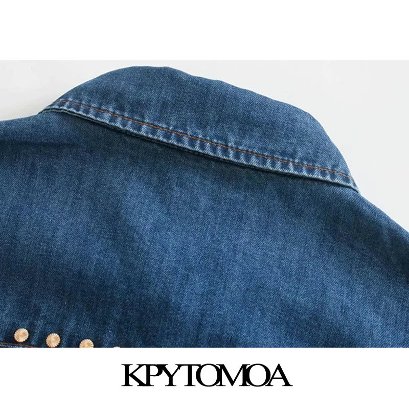 Women Fashion With Rivet Pockets Loose Denim Jacket Coat Vintage Long Sleeve Button-up Female Outerwear Chic Tops 210416