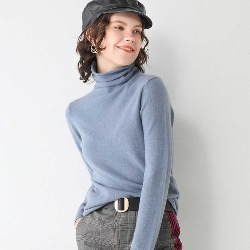 SuyaDream Woman Solid Wool Sweaters 100%Wool Turtleneck Plain Pullovers Fall Winter Bottoming Shirts Knitwear 210918
