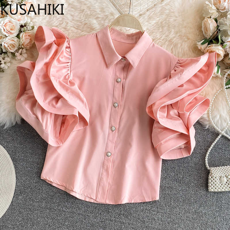 KUSAHIKI Sweet Ruffle Puff Sleeve Womens Top Summer Turn-down Collar Blouse Shirt Korean Fashion Blusas De Mujer 6J424 210602, Blue
KUSAHIKI Sweet Ruffle Puff Sleeve Womens Top Summer Turn-down Collar Blouse Shirt Korean Fashion Blusas De Mujer 6J424 210602, Blue