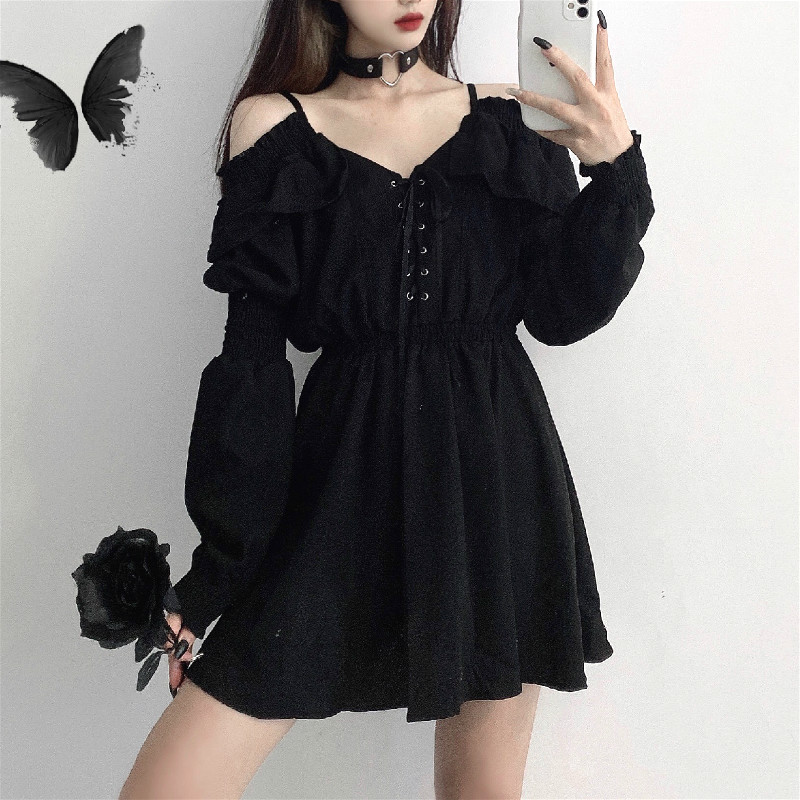 Gothic Black Dress Women Casual Button Lace Evening Party Sexy Mini Dress Female Long Sleeve One-piece Dress Korean 2021 Autumn
Gothic Black Dress Women Casual Button Lace Evening Party Sexy Mini Dress Female Long Sleeve One-piece Dress Korean 2021 Autumn