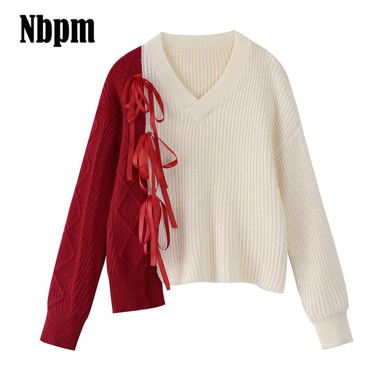 Women's Sweaters Women Patchwork Knitted Sweater Pullover Ladies Bow Lace Up V-Neck Korean Female Fashion Casual Loose Knitwear Top Autumn, White;black
Women's Sweaters Women Patchwork Knitted Sweater Pullover Ladies Bow Lace Up V-Neck Korean Female Fashion Casual Loose Knitwear Top Autumn, White;black