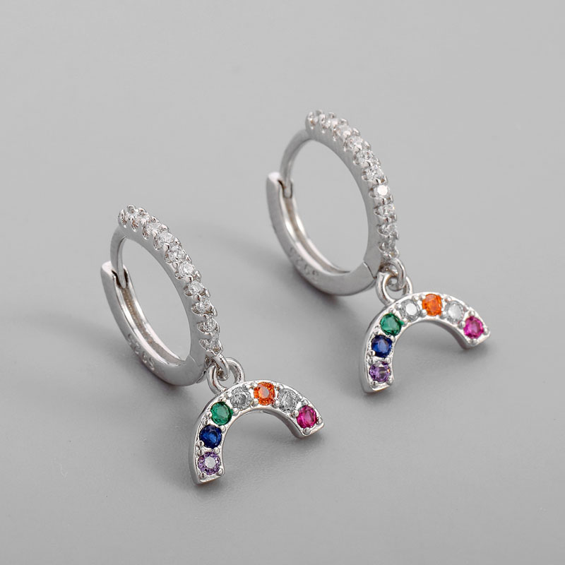 Colorful Rainbow Zirconia Crystal Charm Gold Silver Love Hoops Earring For Women Gift Korean Fashion Luxury Jewelry