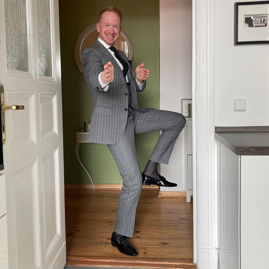 Grey stripe Single Breasted Men Suits Slim Fit Groom Party Coat Tailored Work Casual Wear