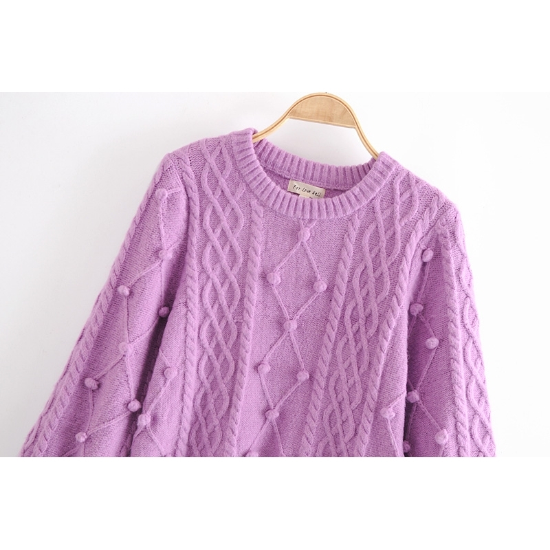 autumn winter fashion loose round neck ball decorative thread pullovers knitted sweaters for women jumpers tops 210508