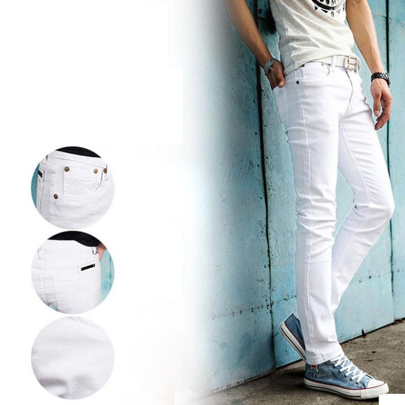 Trendy 2021 Spring Summer Cowboy Men's White Feet Jeans Korean Style Slim Casual Teenagers Pencil Pants Men