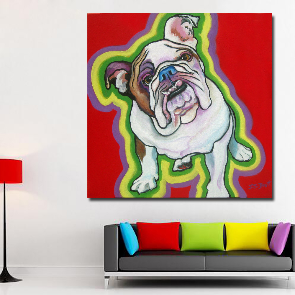 SELFLESSLY Large size Print Oil Painting Canvas painting French Bulldog Home Decorative Wall Pictures For Living Room Unframed