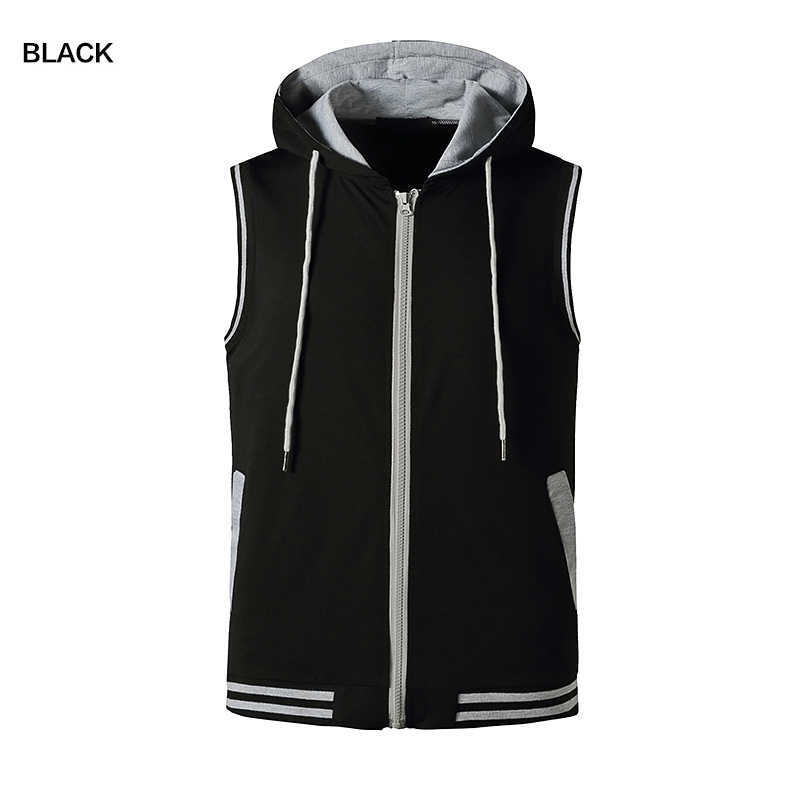 Fashion Sleeveless Hoodie Zipper T Shirt Men Clothing Summer Patchwork Casual Open Stitch Tshirt Man Pocket Tops Sportswer 210603