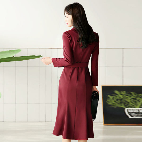 High quality Autumn Business Women Office OL Formal Long Sleeve double-breasted Bodycon Slim Work Dress 210518