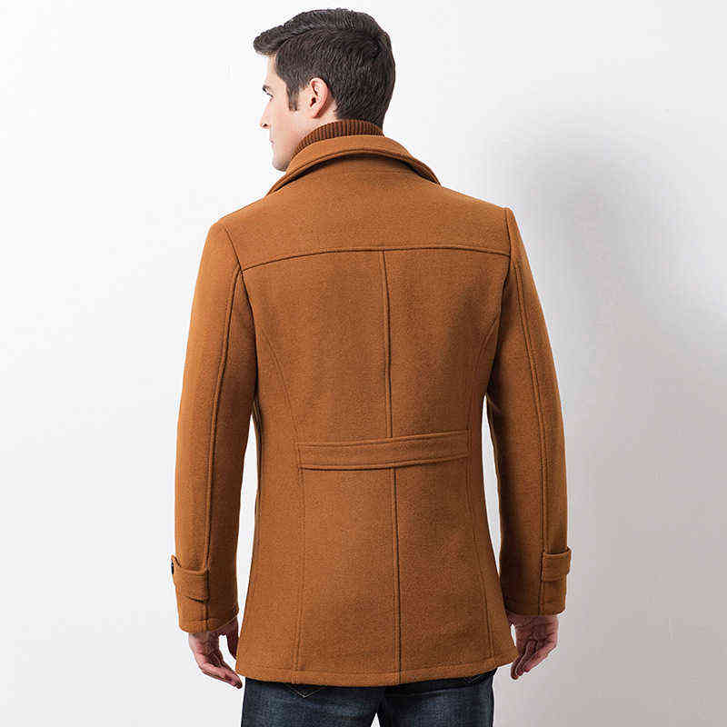 Winter Men's Casual Wool Trench Coat Fashion Business Medium Solid Thicken Slim Windbreaker Overcoat Jacket Male Plus Size 5XL 211119