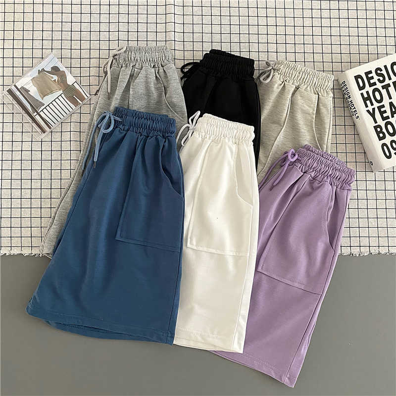 Casual Loose Summer Woman Shorts Solid Candy Color Elastic High Waist Biker Shorts For Women With Pockets W9119 210526