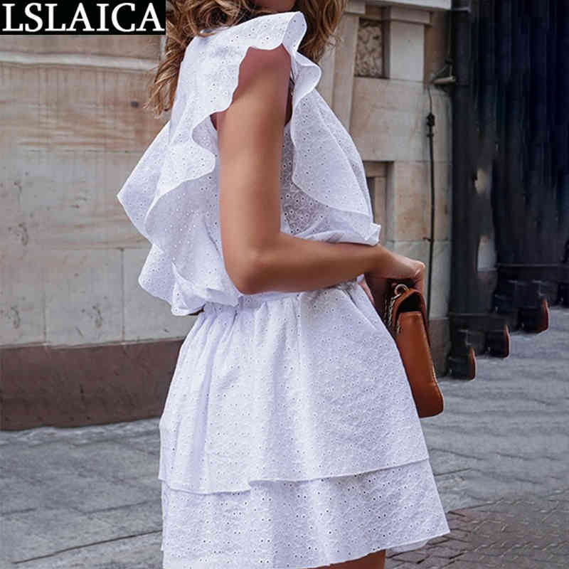 Ruffled Bohemian Dress for Women Vacation Casual Short Simple Small Fresh Style Party Solid Color Vestidos De Verano 210515