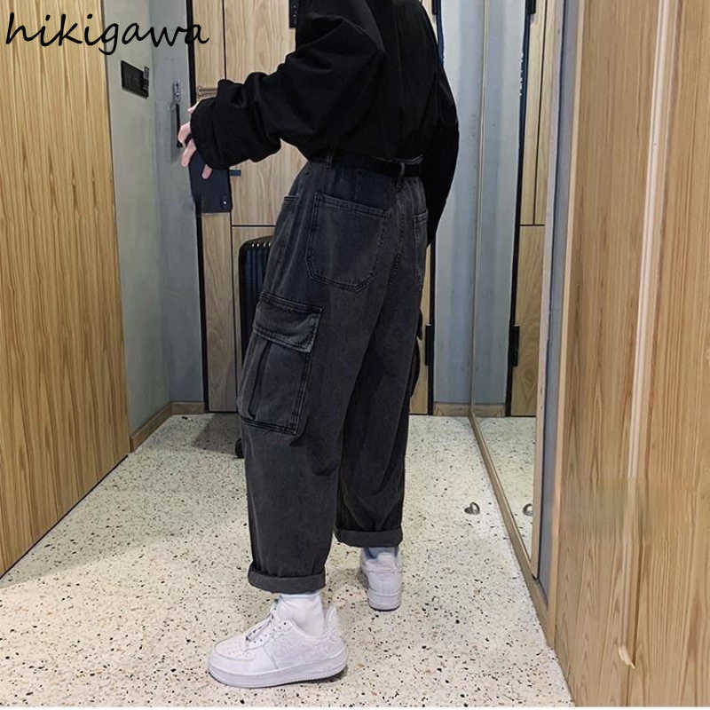 Hikigawa Baggy Jeans Plus Size Vintage Casual Women Pants Harajuku Y2k Pockets Men Trousers for Female Clothes Fashion Jean 210922