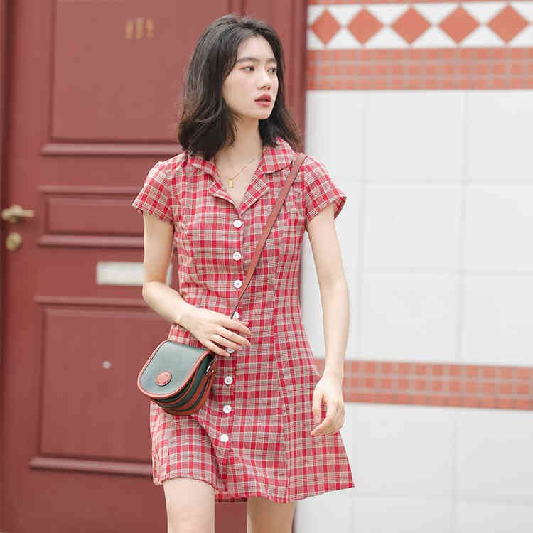 Plus Size Summer Girls Boho Party Female Vintage Dress plaid Sleeve Women Dresses short oversize Robe Vestido 210417Z