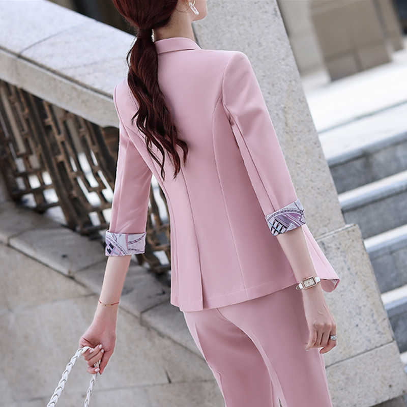 Pink Pants Suit Women Summer Professional Half Sleeve Slim Blazer and Trousers Office Ladies Fashion Casual Work Wear 210604