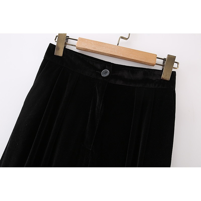 Streetwear Women Straight Trousers Fashion Ladies Stylish High Waist Pants Elegant Female Chic Black Velvet 210430