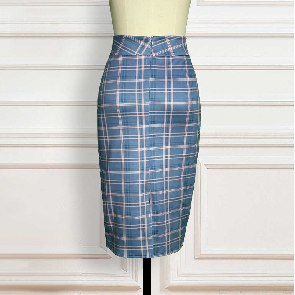 Women High Waist Plaid Pencil Skirts Bodycon Retro Classy Elegant Office Ladies Summer Modest Slim African Fashion Jupes Falads 210619