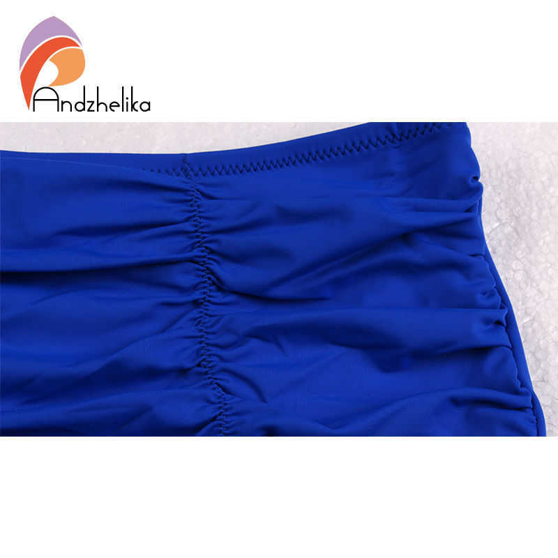 Andzhelika Bikinis Women Solid Fold Swimsuit High Waist Set Summer Sexy Plus Size Swimwear Bathing Suit Biquini 210611