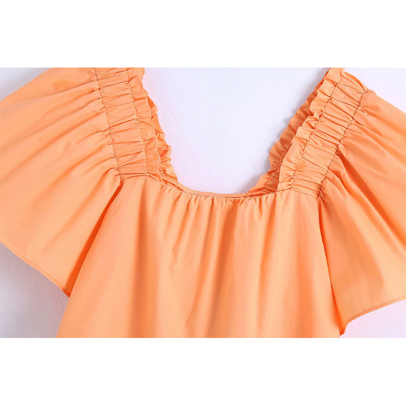 Women Tops Square Neckline Short Puff Sleeve Cropped Shirt Chic Lady Fashion Casual Clothes 210517