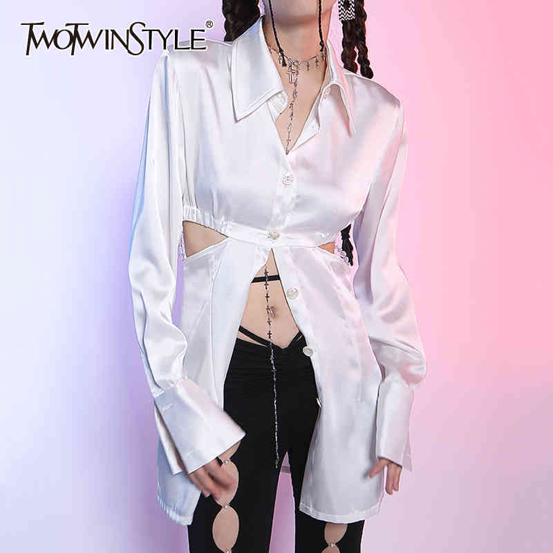 Casual Black Shirt For Women Lapel Long Sleeve Hollow Out Irregular Blouses Females Summer Fashion Clothing Stylish 210524, Milky
Casual Black Shirt For Women Lapel Long Sleeve Hollow Out Irregular Blouses Females Summer Fashion Clothing Stylish 210524, Milky