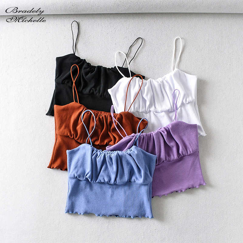 BRADELY MICHELLE Summer Fashion Sexy Women Crop Tops sleeveless short midriff-baiing fold solid Cotton camis 210616, Black
BRADELY MICHELLE Summer Fashion Sexy Women Crop Tops sleeveless short midriff-baiing fold solid Cotton camis 210616, Black
