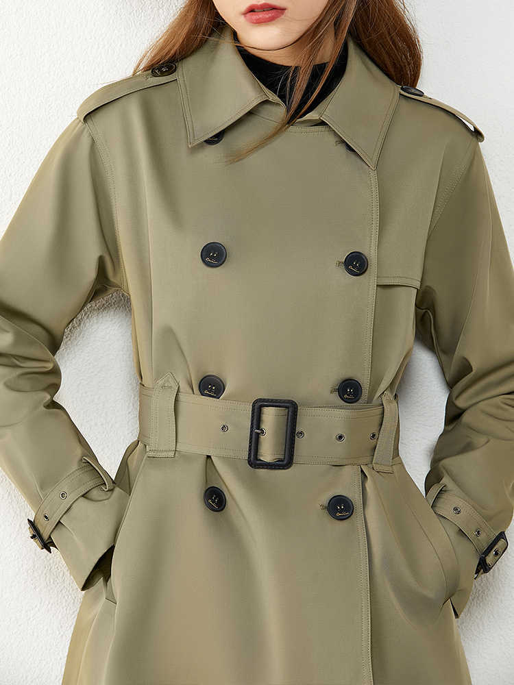 Minimalism Autumn Causal Fashion Women Windbreaker Solid Lapel Double Breasted Belt Female Overcoat Tops 12070417 210527