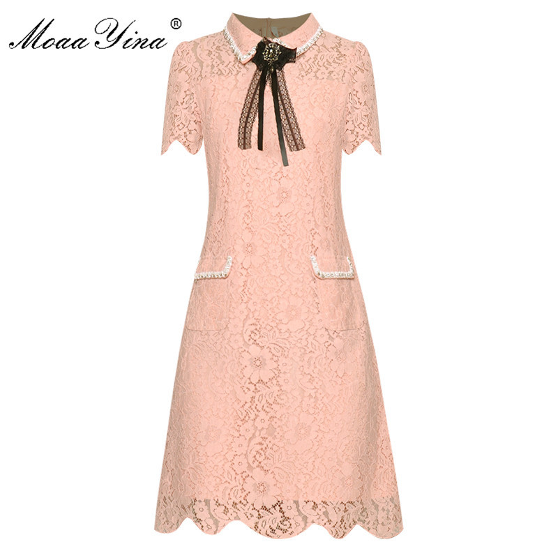 Fashion Runway dress Summer Women's Dress Crystal Diamond Bow Short sleeve Hollow Out Lace Slim Elegant Dresses 210524, Pink
Fashion Runway dress Summer Women's Dress Crystal Diamond Bow Short sleeve Hollow Out Lace Slim Elegant Dresses 210524, Pink