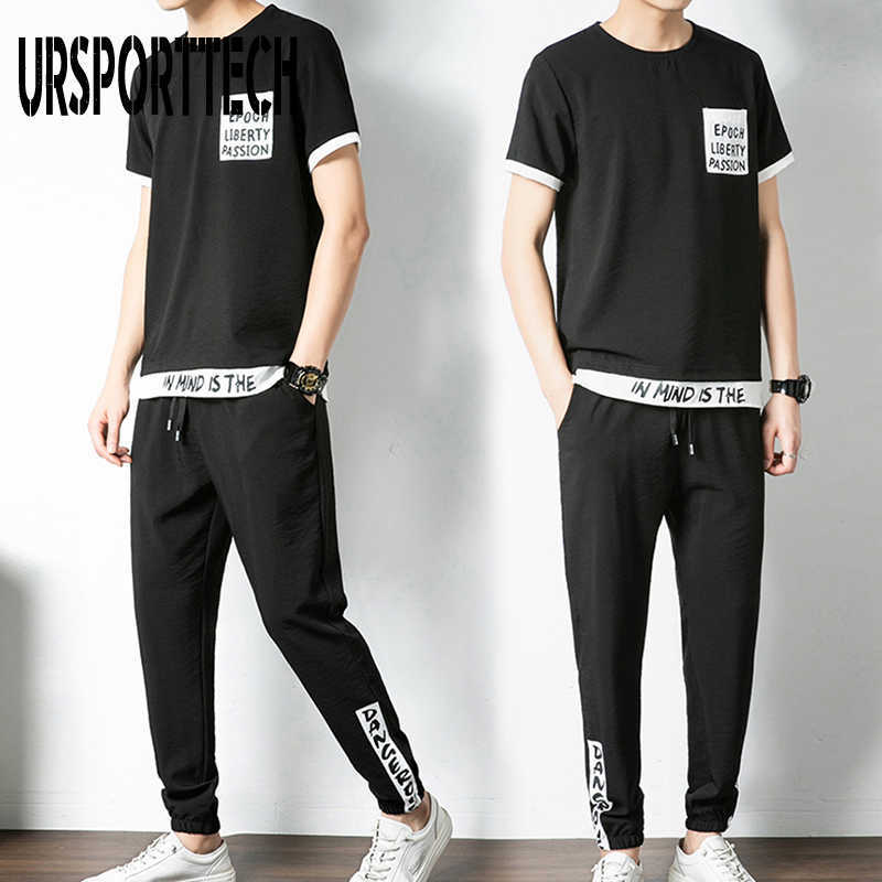 Tracksuit Men sets Summer Casual Men's Set 2 Pieces Man Suit Sportswear Outfits Short Sleeve T-shirt +Pants Joggers Set 210528
