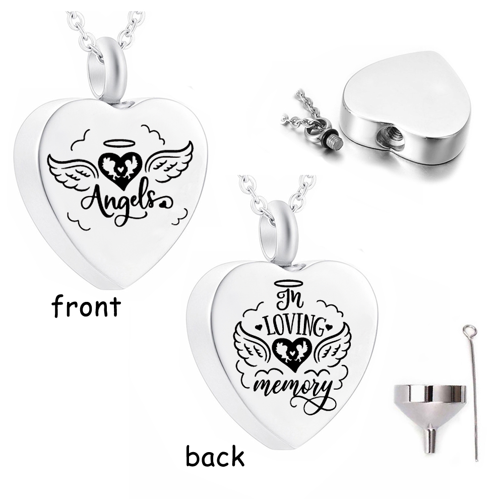 Double-sided carved heart pendant angel wings cremation urn for ashes memorial jewelry
Double-sided carved heart pendant angel wings cremation urn for ashes memorial jewelry
