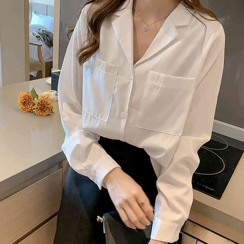 Women Shirt Korean OL Style Loose Casual Shirts Long Sleeve Blouse Fashion Suit Collar Office Lady Clothes Plus Size 8875 210506