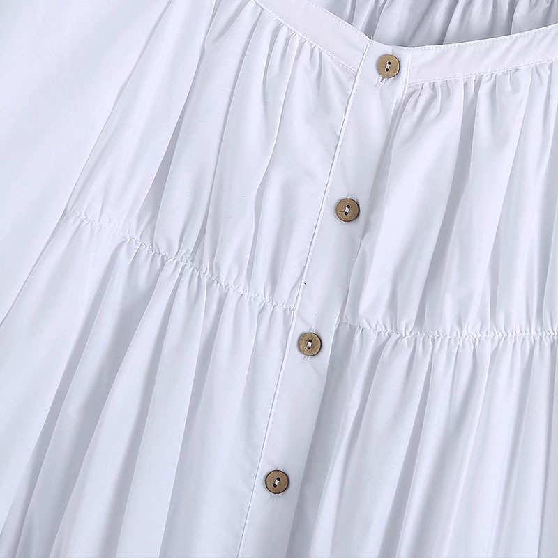 Women Summer Sweet Poplin Mini Dress Tops White Lantern Wrist Sleeve Pullover Short Ladies BB1177 210513