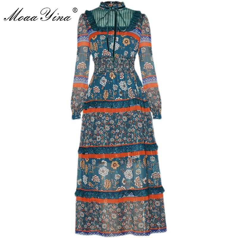 Fashion Designer dress Spring Women's Dress Long sleeve Lace Mesh Lurex Elastic waist Vintage Floral Print Dresses 210524, Green
Fashion Designer dress Spring Women's Dress Long sleeve Lace Mesh Lurex Elastic waist Vintage Floral Print Dresses 210524, Green