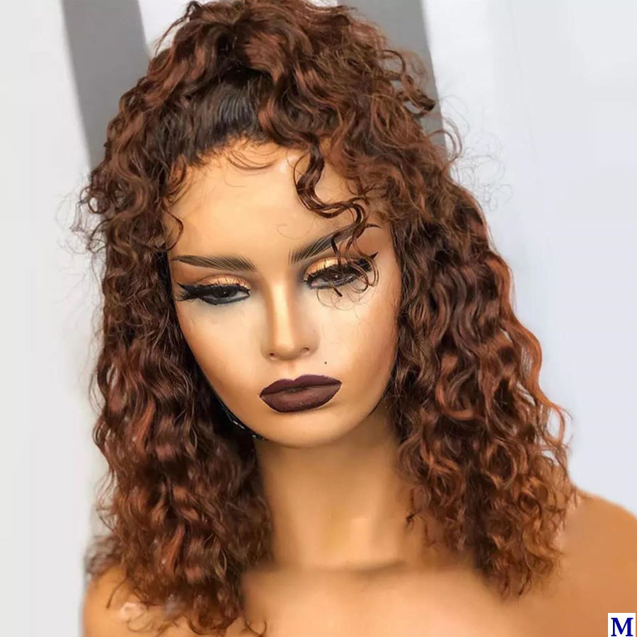 Synthetic Lace Front Simulation Human Hair Wigs Loose Curly 150 Density Media Brown Color 13x4 Deep Wave Wig For Black Women