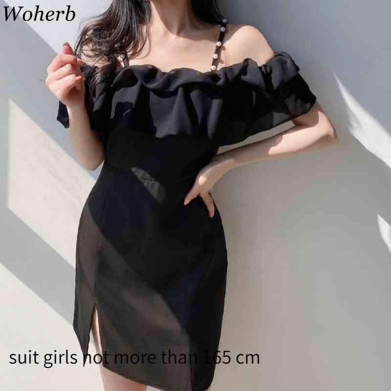 Vestidos Mujer Sexy Beading Off Shoulder Mini Dress Summer Sling Short Sleeve Ruffles Robe Elegant Bodycon Party Dresses 210519