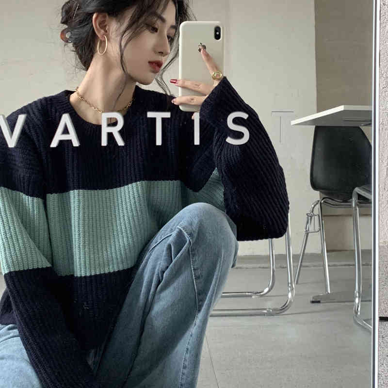 3 colors Autumn Winter Women Pullovers And Sweaters Jumper preppy style Striped Female Short knitted Sweater (C9839) 210423