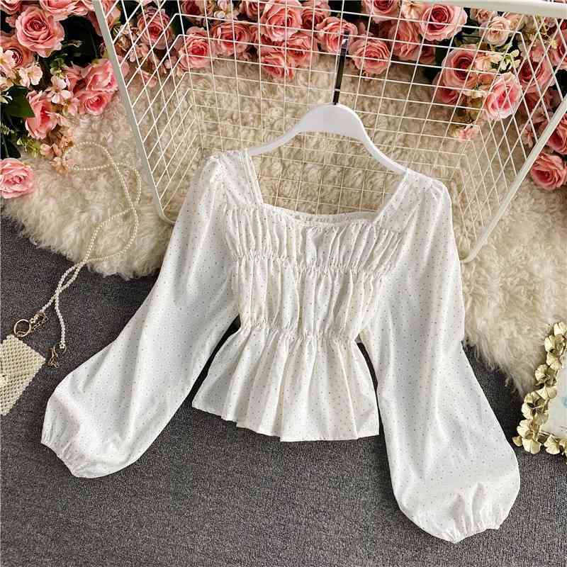 Elegant Floral Print Chiffon Blouse Women Vintage Cute Lantern Sleeve Pleated Shirt Casual All Match Cropped Blusas 210519