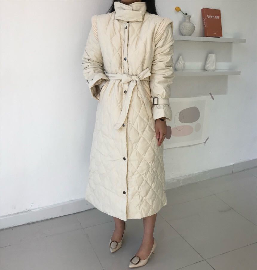 OL Autumn Winter Coat Women Parkas Vintage Work Wear Outwear Elegant Warm Lace-up Loose Female Long Overcoat 210421