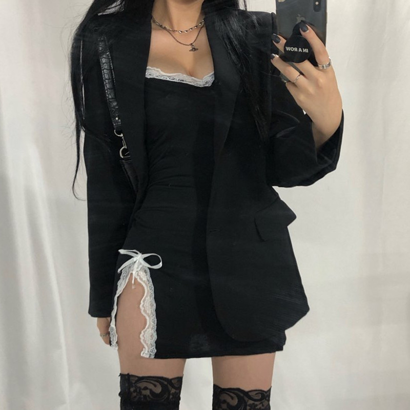 2021insgoth lace patchwork black mini dress women gothic streetwear spaghetti straps v-neck slit dress party clubwear dress, Black;gray
2021insgoth lace patchwork black mini dress women gothic streetwear spaghetti straps v-neck slit dress party clubwear dress, Black;gray