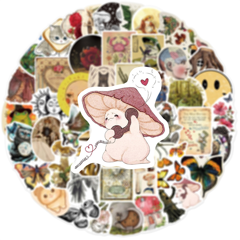 50pcs/Lot Waterproof Retro Design Stickers Animal Plant DIY Graffiti Decals For Notebook Luggage iPad Phone Scooter Car Guitar Games Skateboard Gift D