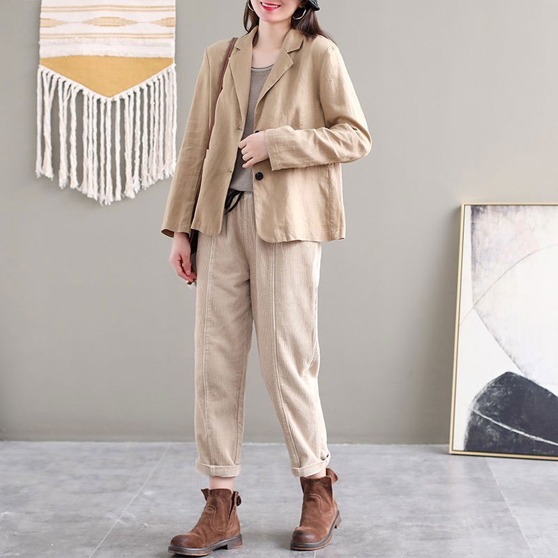 Autumn Arts Style Women Long Sleeve Solid Cotton Linen Blazers Single Breasted Loose Casual Blazer Femme Coat M280 210512