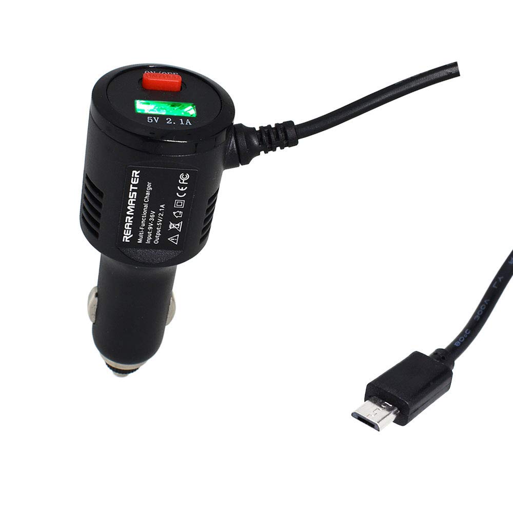 REARMASTER® Universal Car Charger Cigarette Lighter Power Cable for Dash Camera, with USB Charger and Switch Button (Micro USB 11.5ft), Black
REARMASTER® Universal Car Charger Cigarette Lighter Power Cable for Dash Camera, with USB Charger and Switch Button (Micro USB 11.5ft), Black