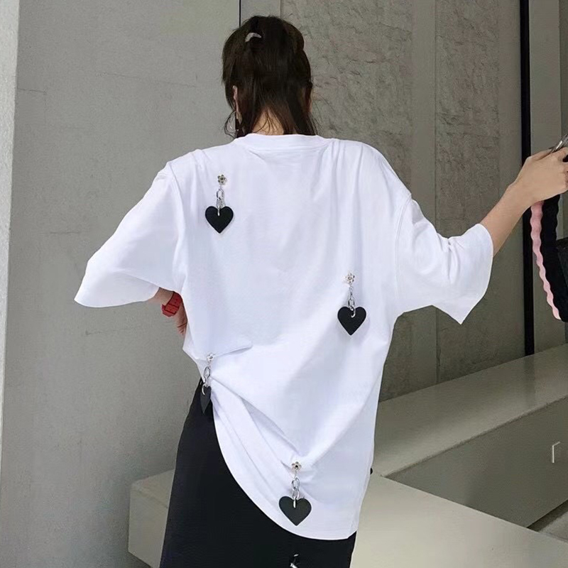 VGH White Casual Loose T Shirt For Women O Neck Short Sleeve Patchwork Hit Color T Shirts Female Summer Fashion Clothes New 210421