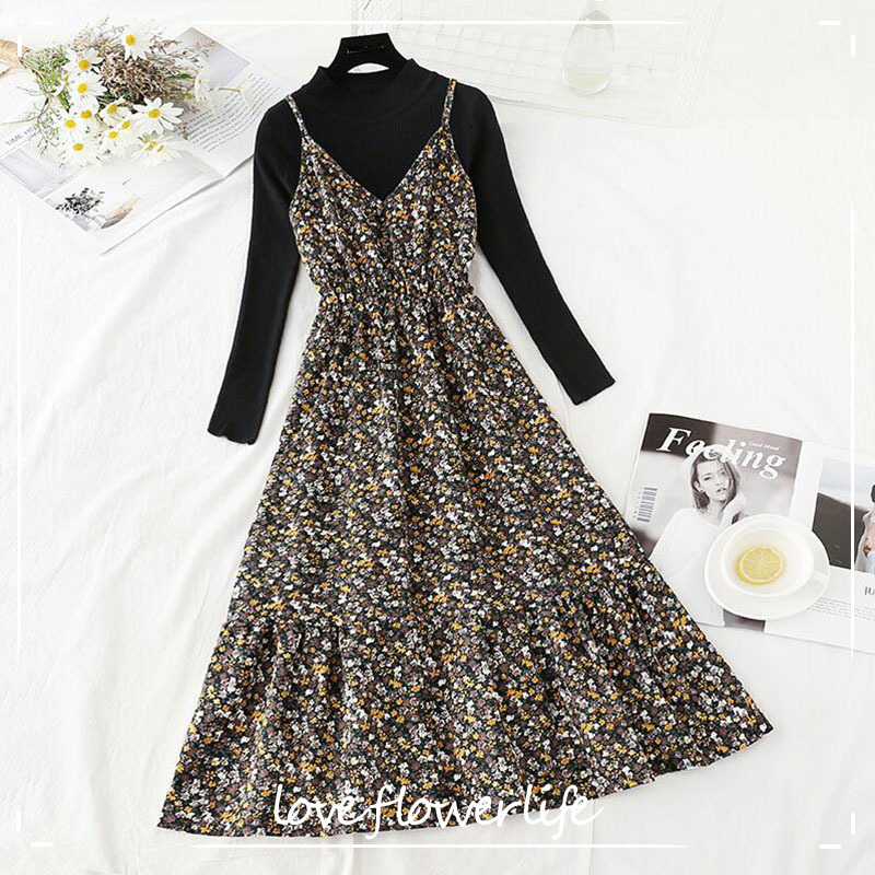 Vintage Floral Sling Two Pieces Suit Women Dress Autumn Winter Half high collar Knitted Sweater + Ruffles Corduroy Dress Vestido 210521, Coffee color
Vintage Floral Sling Two Pieces Suit Women Dress Autumn Winter Half high collar Knitted Sweater + Ruffles Corduroy Dress Vestido 210521, Coffee color