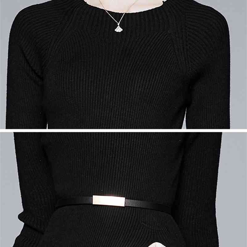 Catwalk Fashion Retro Knitting Long Sleeve Loose Splicing Gradients Pleated skirt length Dress Spring Fall Women 210506
