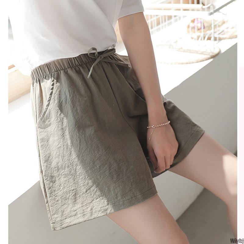 Ladies Summer Shorts Casual Solid Color Cotton Linen Women High Waist Loose Cool Women's