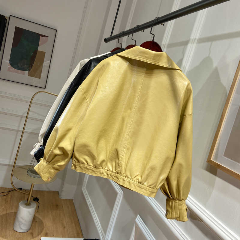 LY VAREY LIN Autumn Women Faux Leather Jacket Loose Style Vintage Batwing Sleeve Biker Coat Punk 210526