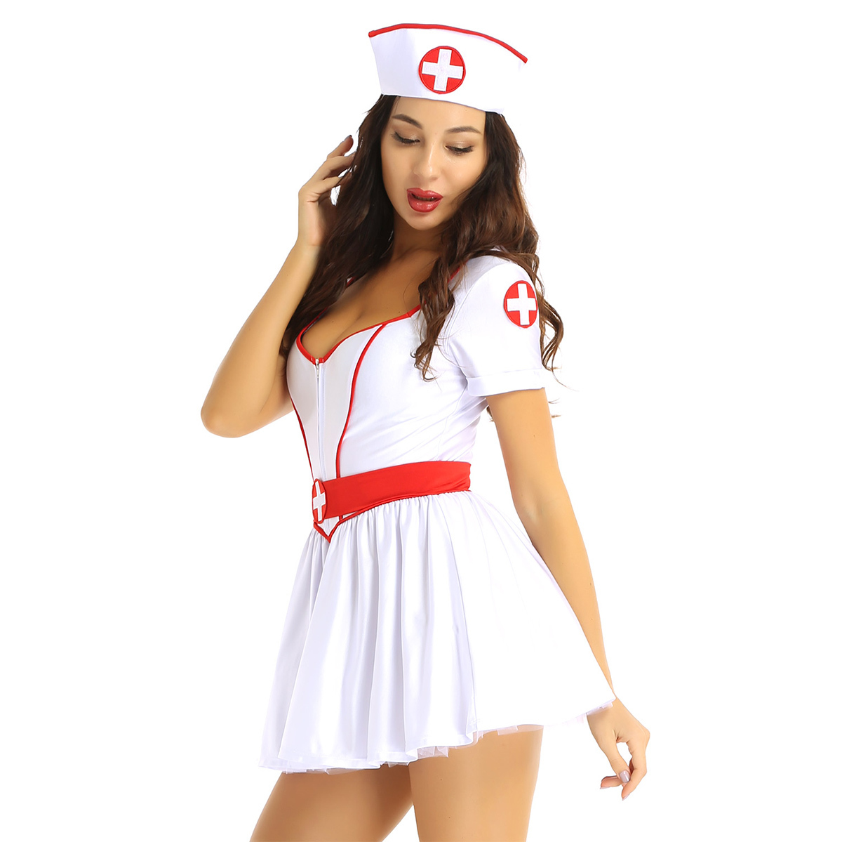 Erotic Nurse Dress Uniforms Women Adults Naughty Nurse Doctor Costume Halloween Sexy Maid Cosplay Outfits Fantasias Clubwear Set L0407