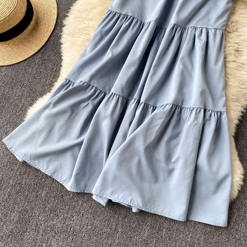 Nomikuma Spring Summer Korean Ruffle Sleeveless Women Doll Dress Causal Solid A-line Dresses New Vestidos De Mujer 6G047 210427